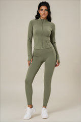 Rosie Sculpting Zip Front Leggings Co-Ord Set - Khaki