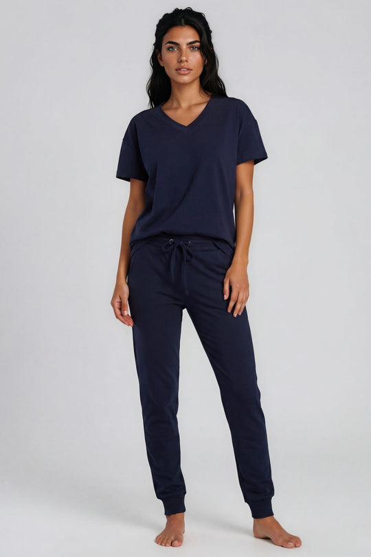 Erica V-Neck Loungewear Set - Navy
