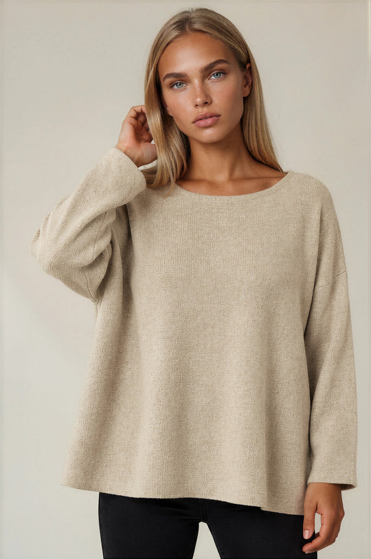 Maisie Oversized Soft Knit Top - Beige