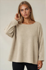 Maisie Oversized Soft Knit Top - Beige