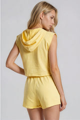 Melania Sleeveless Hoodie Shorts Co-Ord Set - Yellow