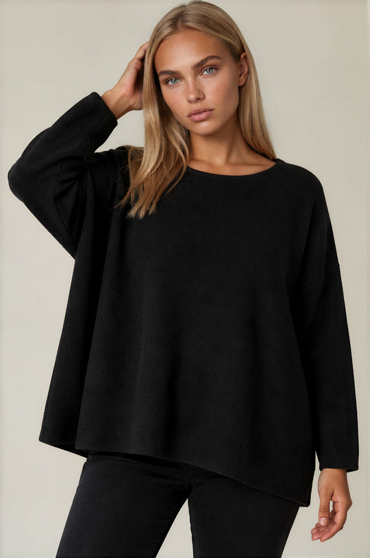 Maisie Oversized Soft Knit Top - Black