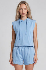 Melania Sleeveless Hoodie Shorts Co-Ord Set - Baby Blue