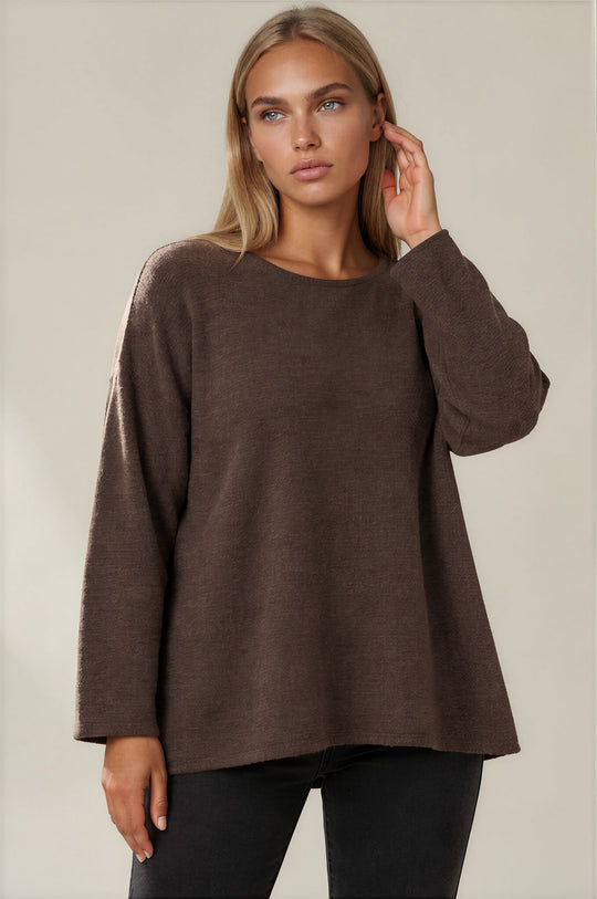Maisie Oversized Soft Knit Top - Chocolate