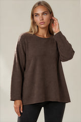 Maisie Oversized Soft Knit Top - Chocolate