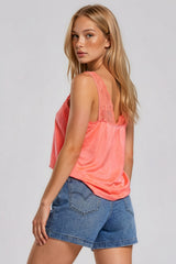 Skyler Satin Lace Trim Cami Top - Coral