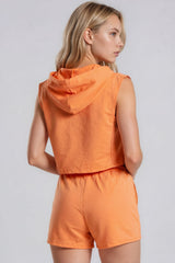 Melania Sleeveless Hoodie Shorts Co-Ord Set - Orange
