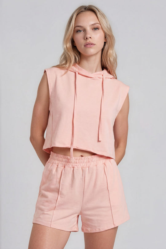 Melania Sleeveless Hoodie Shorts Co-Ord Set - Pink
