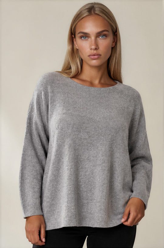 Maisie Oversized Soft Knit Top - Grey