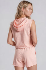 Melania Sleeveless Hoodie Shorts Co-Ord Set - Pink