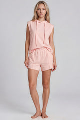 Melania Sleeveless Hoodie Shorts Co-Ord Set - Pink