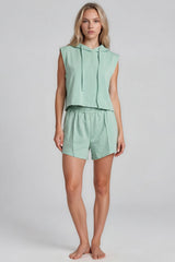 Melania Sleeveless Hoodie Shorts Co-Ord Set - Sage Green