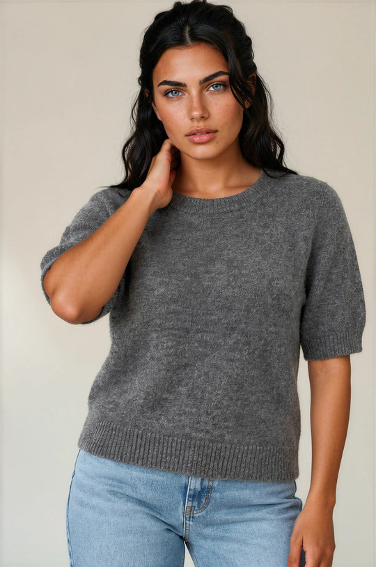 Alice Soft Touch Alpaca Knit Top - Grey