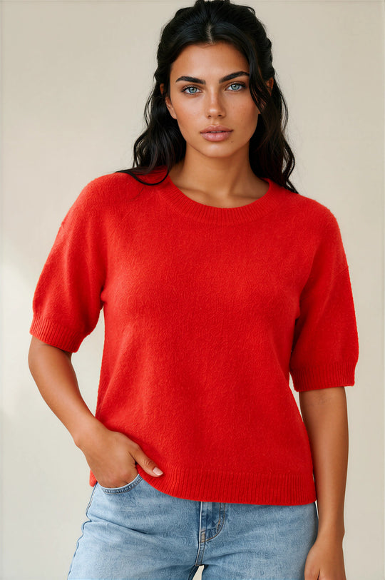 Alice Soft Touch Alpaca Knit Top - Red