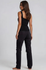 Evalyn Distressed Straight Leg Jeans - Black