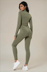 Rosie Sculpting Zip Front Leggings Co-Ord Set - Khaki