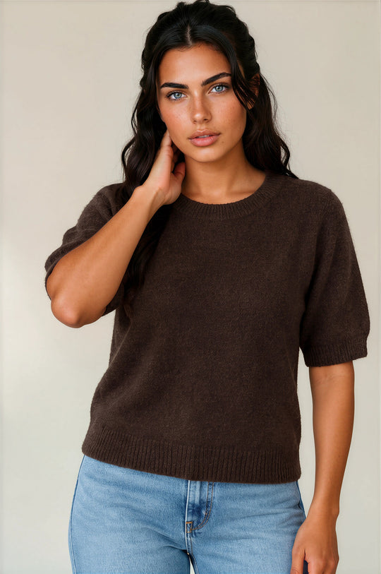Alice Soft Touch Alpaca Knit Top - Chocolate