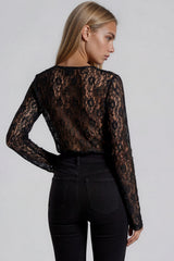 Phoebe Lace Frill Tie Front Top - Black