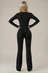 Amaya Ruched Bum Flared Zip Co-Ord Set - Black
