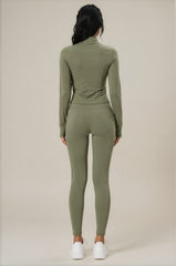 Rosie Sculpting Zip Front Leggings Co-Ord Set - Khaki