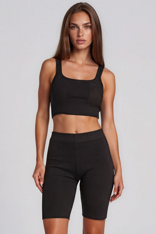 Crystal Knit Cycling Short Co-Ord Set - Black