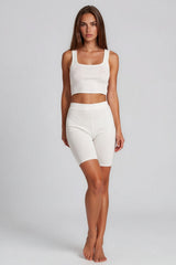 Crystal Knit Cycling Short Co-Ord Set - White