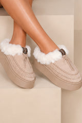 Bonnie Faux Fur Platform Slippers – Taupe