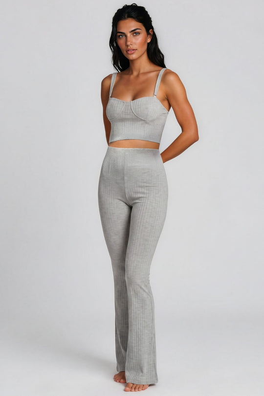 Bella Ribbed Bralette Trouser Co-Ord Set - Grey