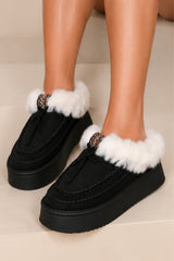 Bonnie Faux Fur Platform Slippers – Black