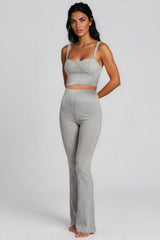 Bella Ribbed Bralette Trouser Co-Ord Set - Grey