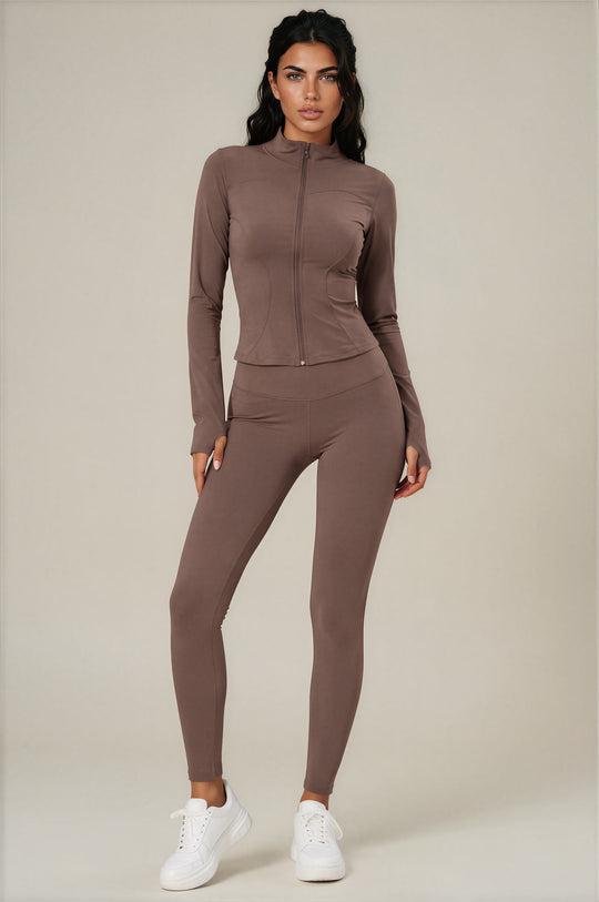 Rosie Sculpting Zip Front Leggings Co-Ord Set - Chocolate