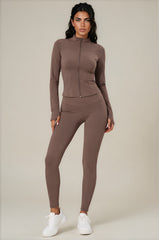Rosie Sculpting Zip Front Leggings Co-Ord Set - Chocolate
