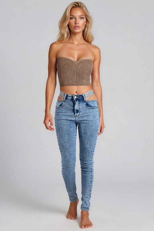 Camille Strap Waist Skinny Jeans - Light Wash Denim