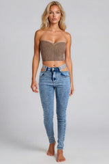 Adele Knitted Sweetheart Bandeau Top - Camel
