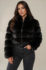 Clara Faux Fur Hooded Cropped Jacket – Black