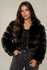 Clara Faux Fur Hooded Cropped Jacket – Black