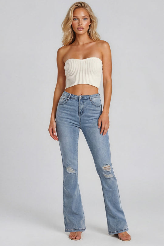 Remi Distressed Flared Jeans - Light Wash Denim
