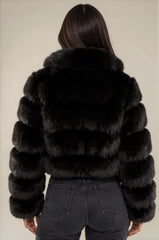 Clara Faux Fur Hooded Cropped Jacket – Black