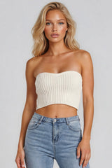 Adele Knitted Sweetheart Bandeau Top - White