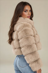 Clara Faux Fur Hooded Cropped Jacket – Beige