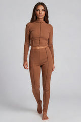 Katalina Ribbed Exposed Seam Co-Ord Set - Camel