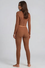 Katalina Ribbed Exposed Seam Co-Ord Set - Camel