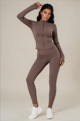 Rosie Sculpting Zip Front Leggings Co-Ord Set - Chocolate