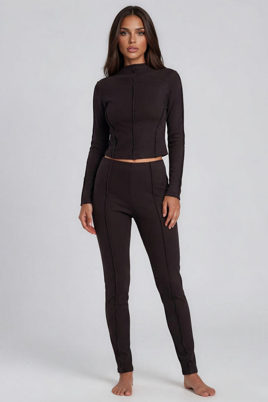 Katalina Ribbed Exposed Seam Co-Ord Set - Black