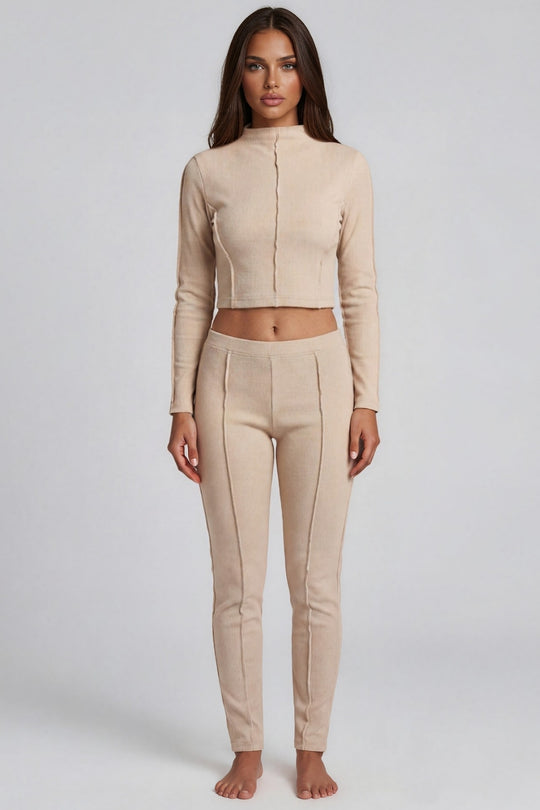 Katalina Ribbed Exposed Seam Co-Ord Set - Beige