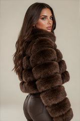 Clara Faux Fur Hooded Cropped Jacket – Chocolate