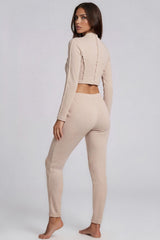 Katalina Ribbed Exposed Seam Co-Ord Set - Beige