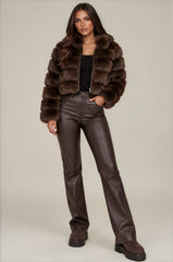 Clara Faux Fur Hooded Cropped Jacket – Chocolate