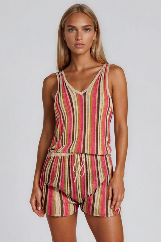 Alia Striped Shimmer Playsuit - Pink