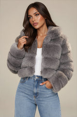 Clara Faux Fur Hooded Cropped Jacket – Grey